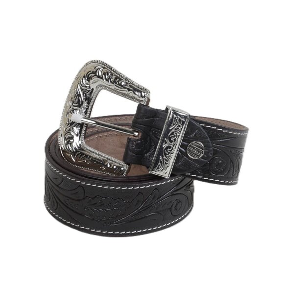 Myra Bag Hand-Tooled Leather Belt Silver Black Size Small NWT